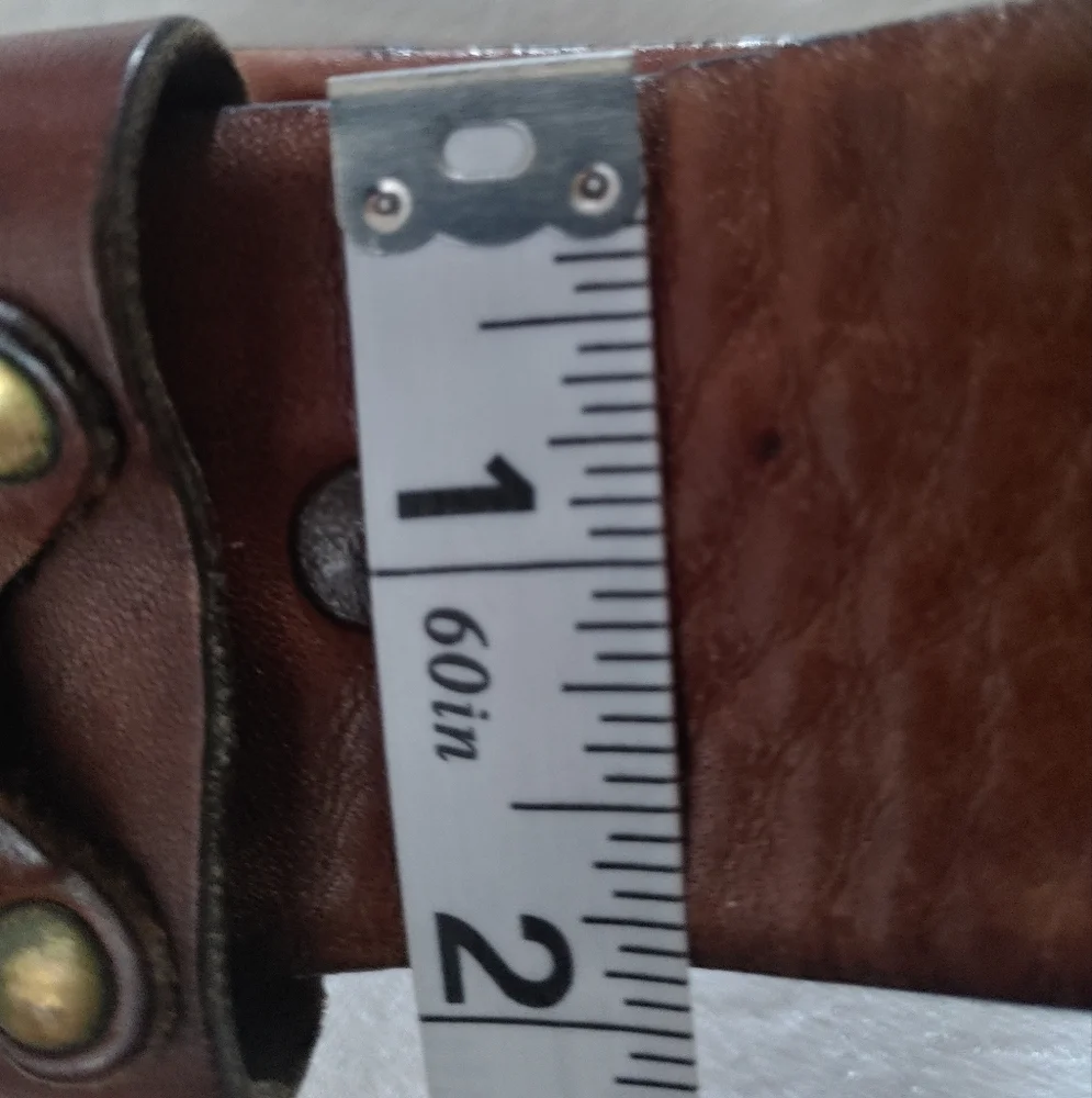 Brown Steerhide Leather Vintage Belt with Metal Accents Brass Buckle